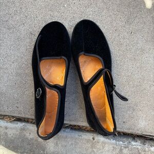 Black Mary Jane Velvet Flats - Unbranded